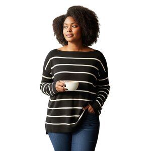 Lafayette 148 New York Breton Stripe Long Sleeve Top Navy/White NWT - Size 3X